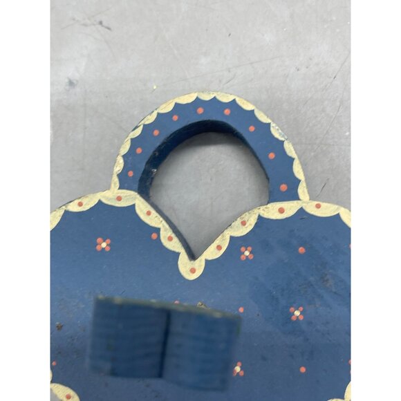 vintage hand painted page heart wall hanging blue wood floral white 1985 READ - Picture 3 of 5